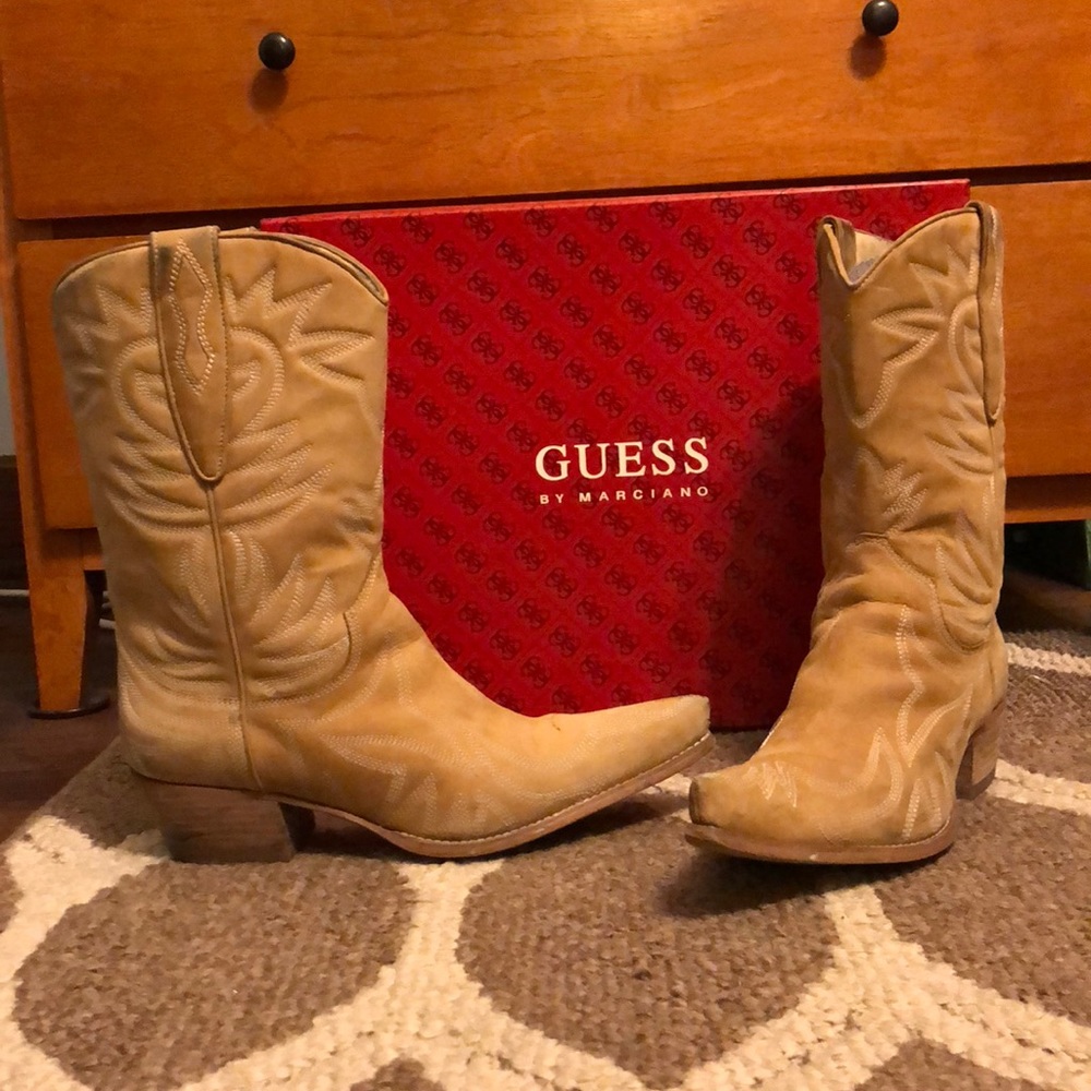 Guess By Marciano Leather Nubuck Cowboy Boots