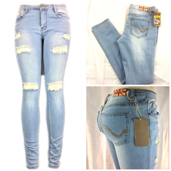 Womens stretch denim distressed skinny jeans Nwt - Picture 2 of 8