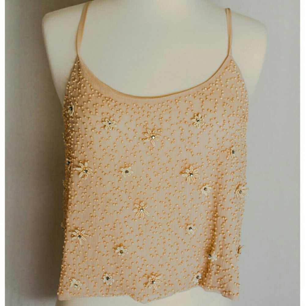 FOREVER 21 CREAM PARTY TANK WITH SPARKLING FLOWER