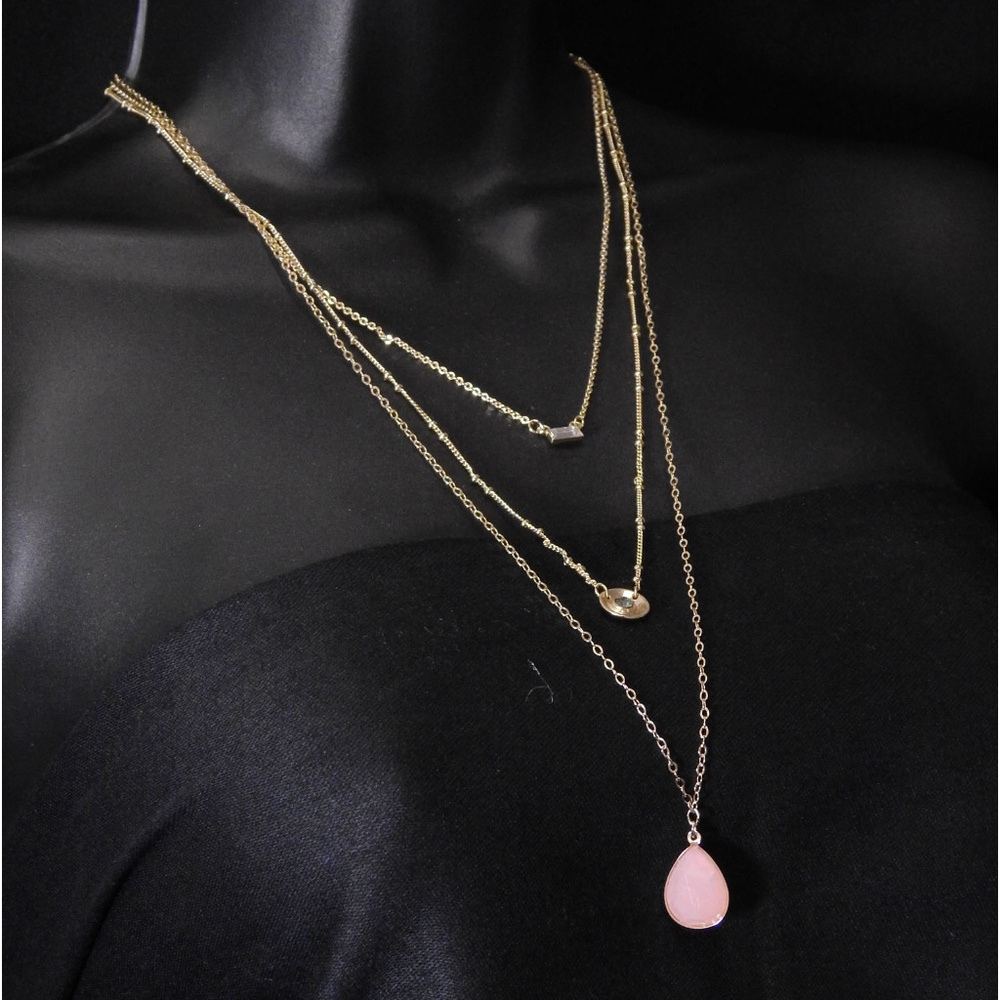 NWT 3 layer neck, crystal & pink stone WHBMN11 - Picture 1 of 5