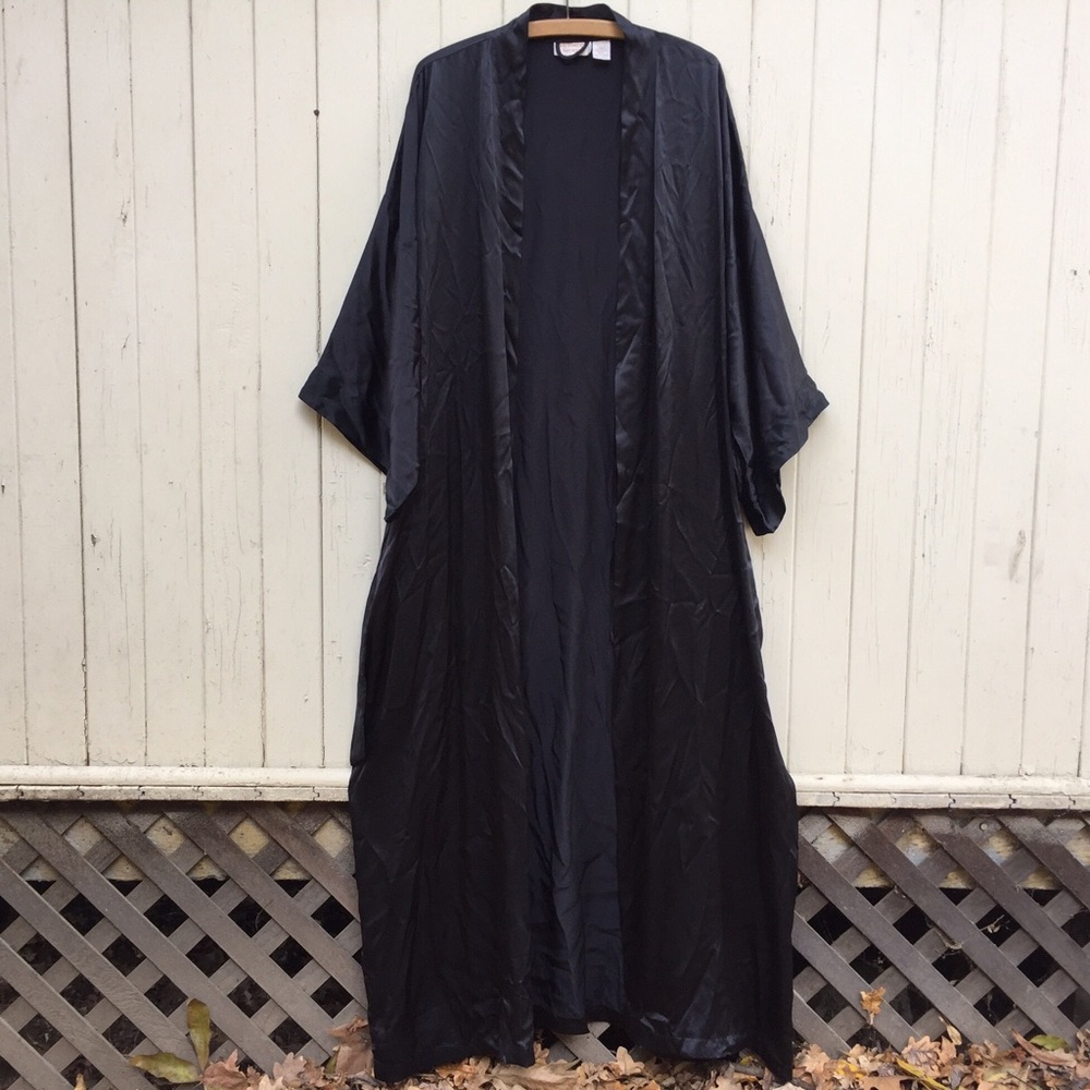 Black 100% silk charmeuse maxi kimono duster robe
