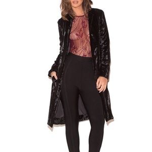 Black Glossy Faux Fur Coat