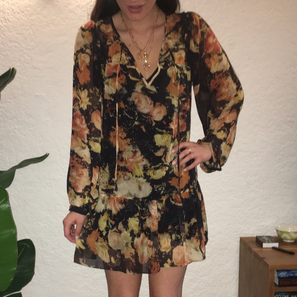 Haute Hippie Black Floral Silk Mini Dress - Picture 1 of 3