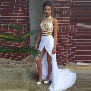 Gold And White Prom Dress