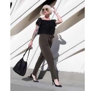 Express Lacy Off the Shoulder Crop Top