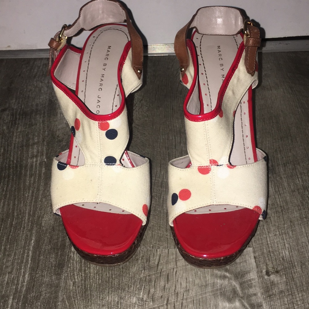 Blue and Red polka dotted Marc Jacobs wedges