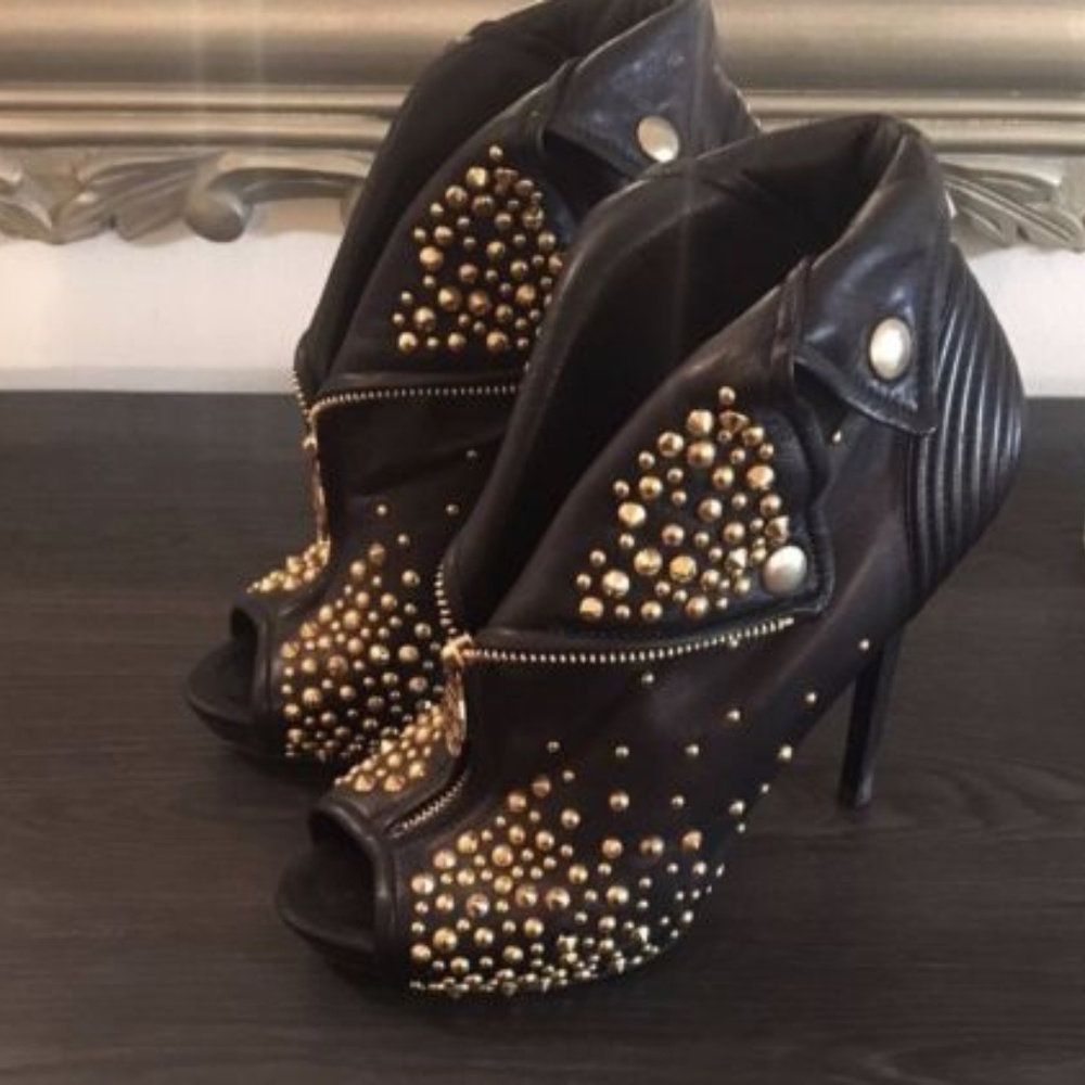 *SOLD* Alexander McQueen Black Booties Gold Studs