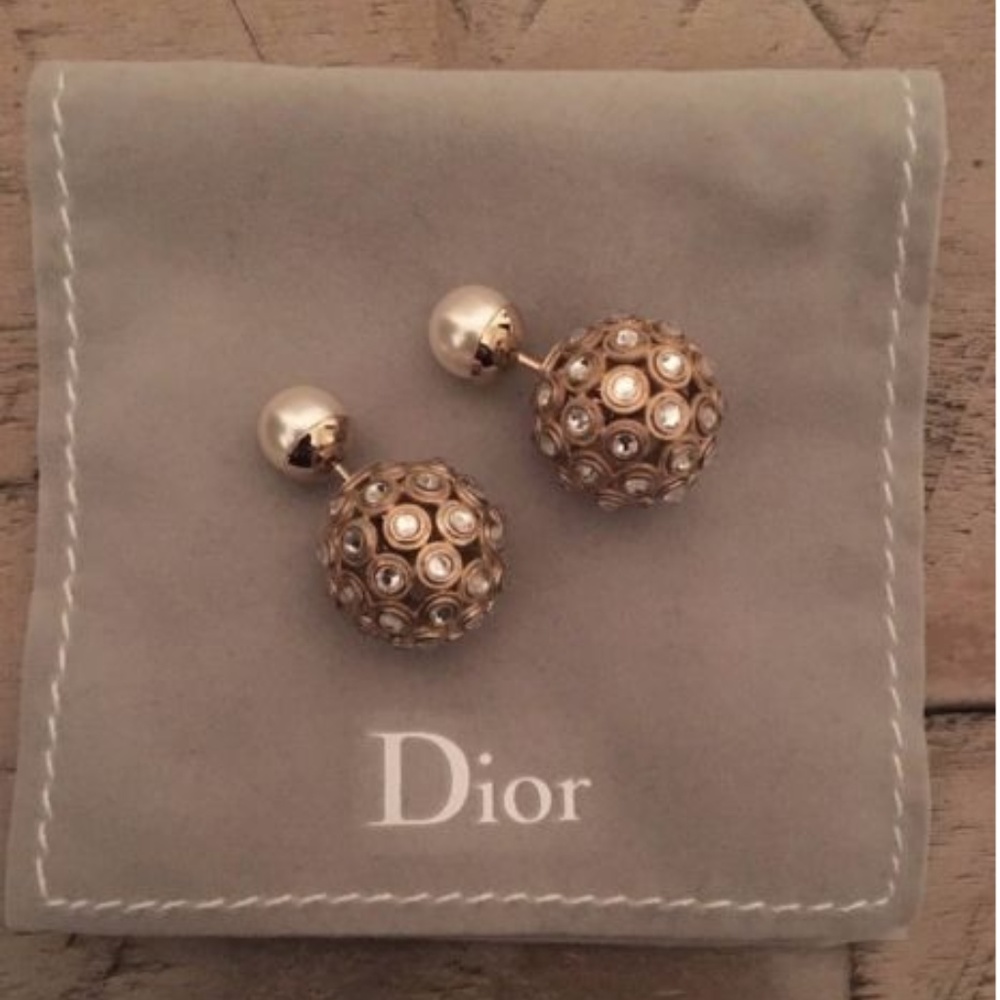 NEW Auth Dior Tribal Gold Crystal Pearl Earrings