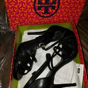 euc Tory Burch strappy black heels 9m
