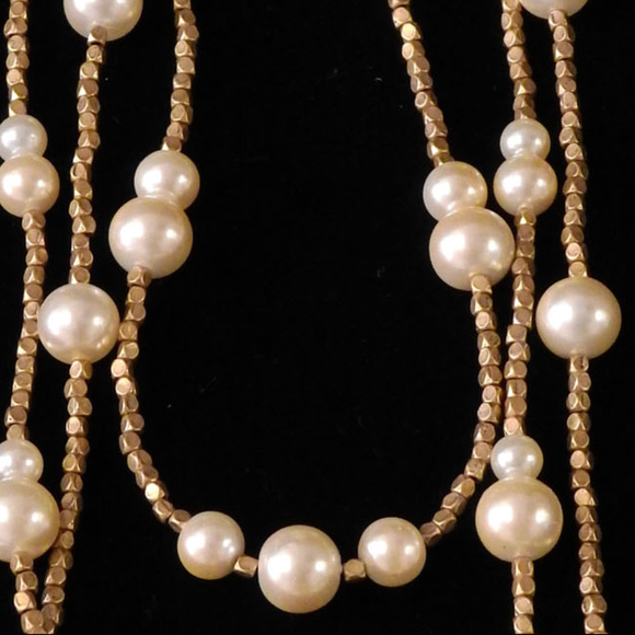 NWOT 3 tier gold / pearl beaded necklace WHBMN19nc - Picture 4 of 4