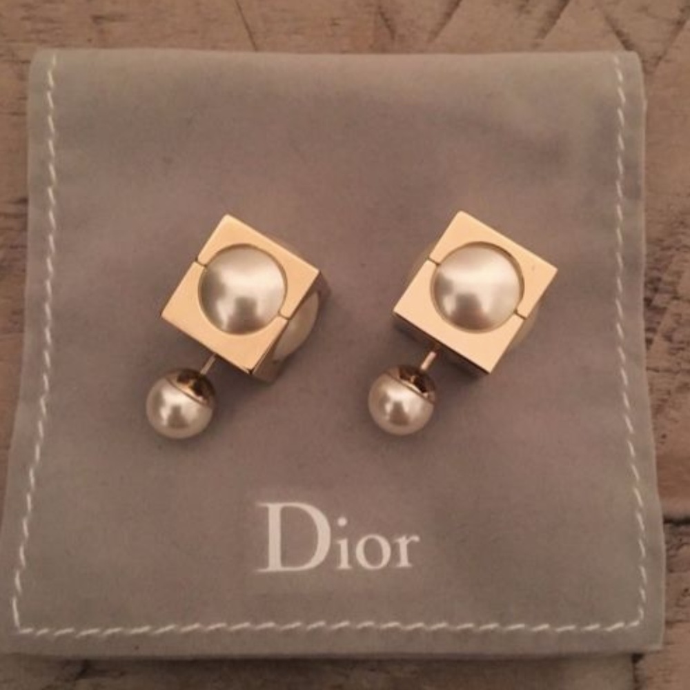 *SOLD* NEW Auth Dior Tribal Gold Cube Earrings