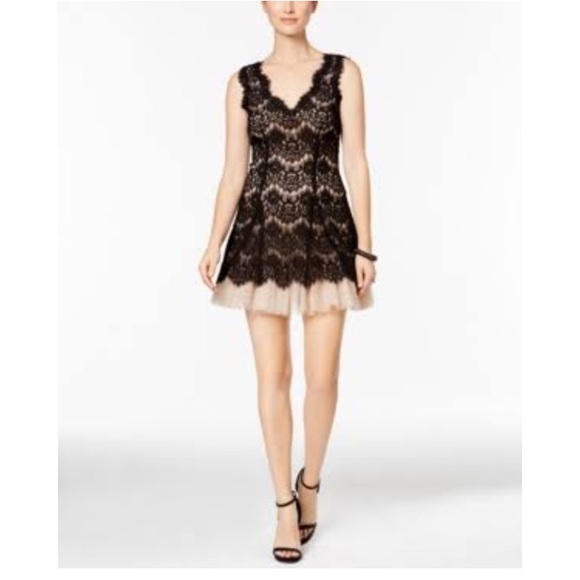 Betsy & Adam Lace Overlay Tulle A-Line Dress black - Picture 1 of 2