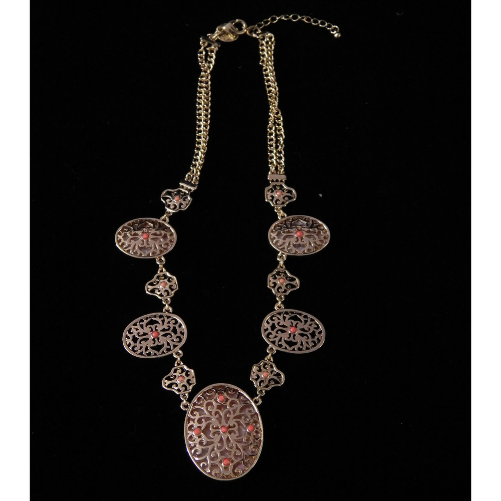 NWT gold necklace / orange accent stones WHBMN25 - Picture 2 of 5