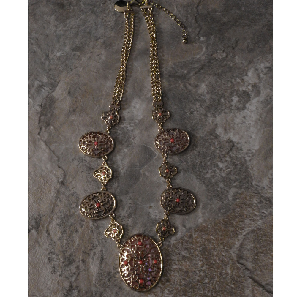 NWT gold necklace / orange accent stones WHBMN25 - Picture 4 of 5