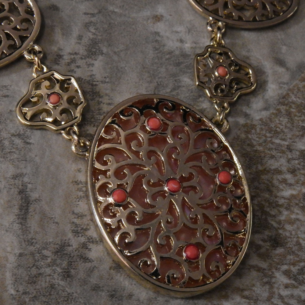 NWT gold necklace / orange accent stones WHBMN25 - Picture 5 of 5