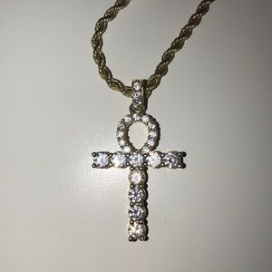 14k ankh charm w/ gold plated chain