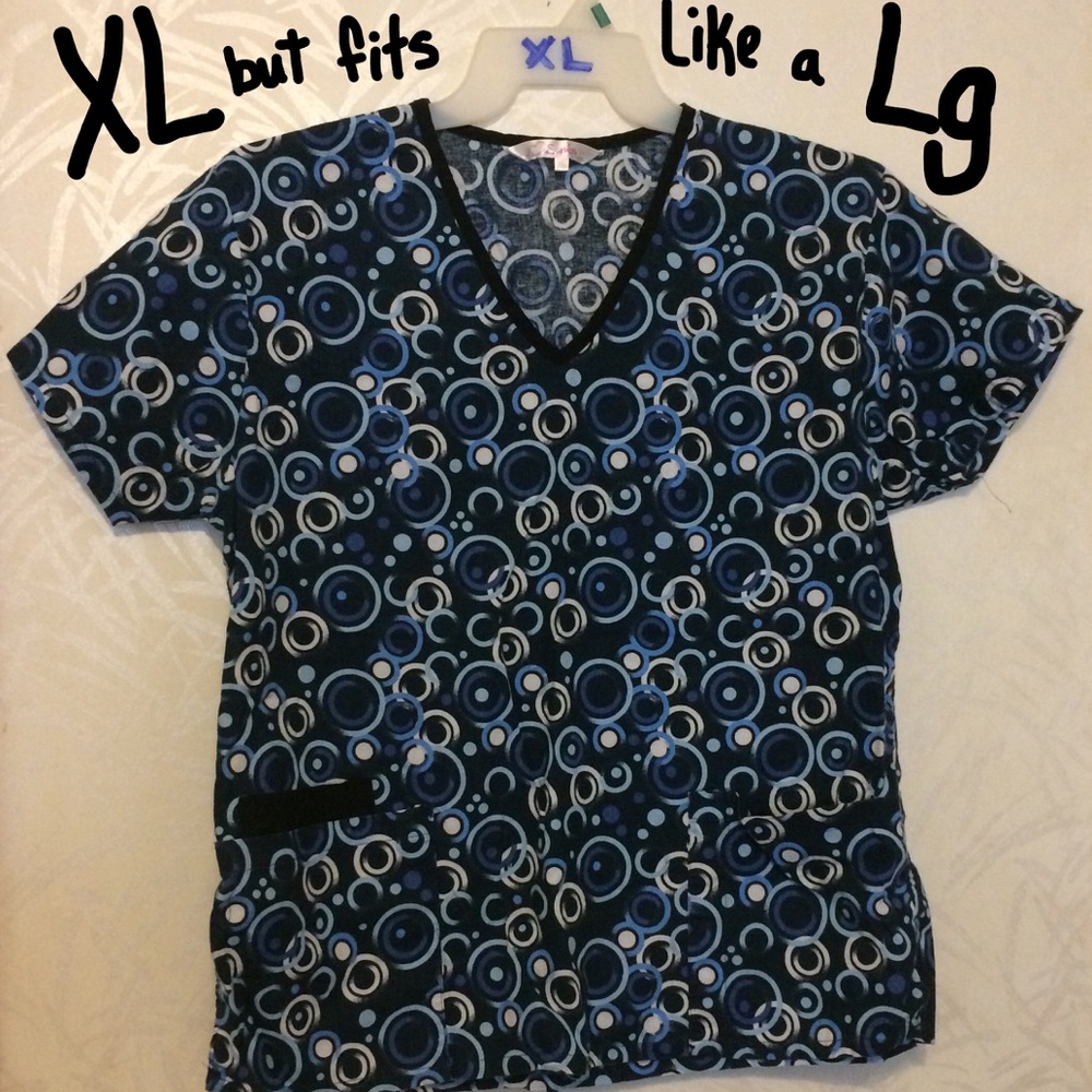 i💗scrubs Blue Circles Sz Lg V-neck Scrub Top