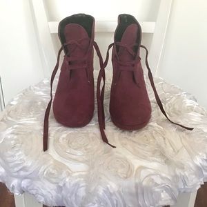 Burgundy suede wedge booties