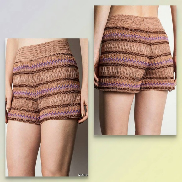 Brown Tribal Lace Knit Stretch Shorts Size S M L - Picture 1 of 4