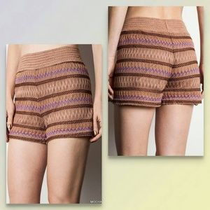 Brown Tribal Lace Knit Stretch Shorts Size S M L