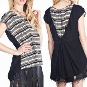 Black High Low Tribal Aztec Top Size S M L