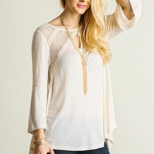 Natural 3/4 Bell Sleeve Solid Tunic Top Size S M L