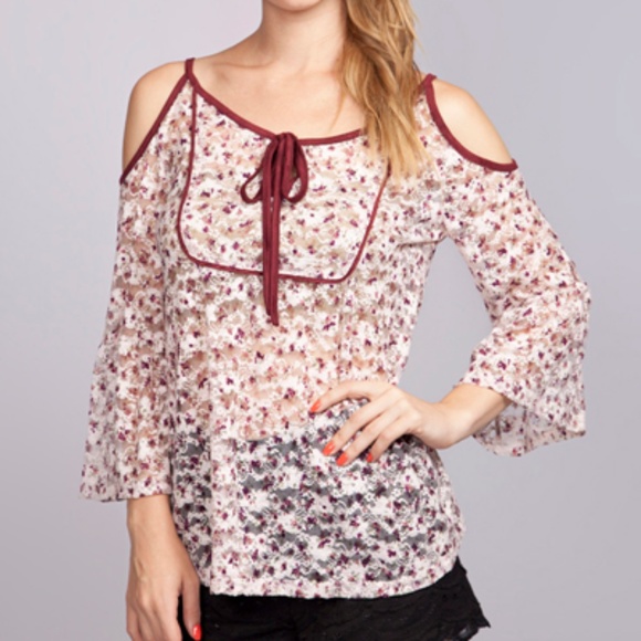 Umgee Tops - Umgee Top Size S M L Wine Floral Lace Whimsygoth Cold Shoulder Womens Shirt New