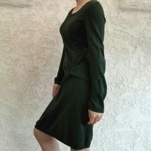 Forest Green Twist Knot Long Sleeve Sweater Dress