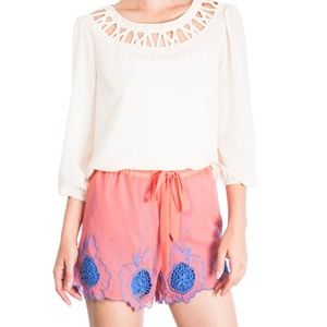 Coral Cobalt Embroidered Lace Shorts Size S M L