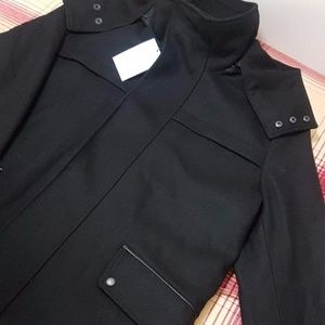 Cole Haan Melton Wool Blend Leather Trim Coat