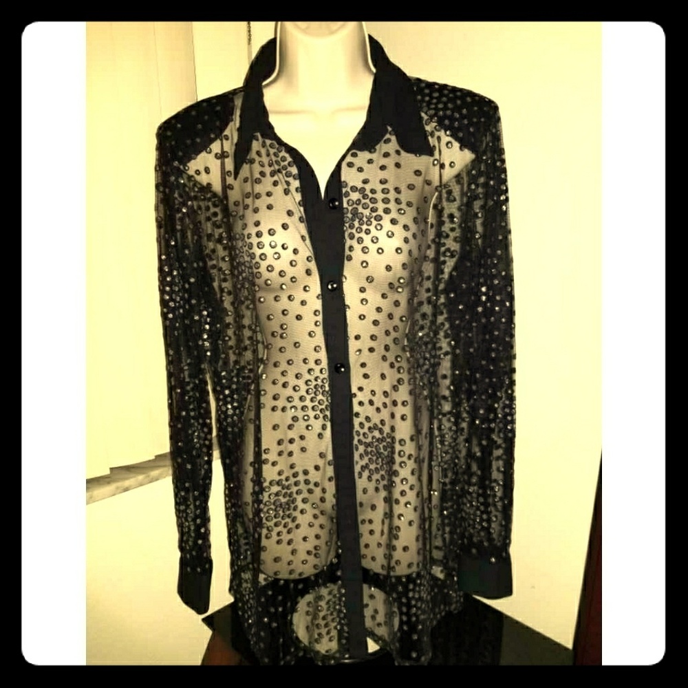 Long sleeve see through jeweled bkous