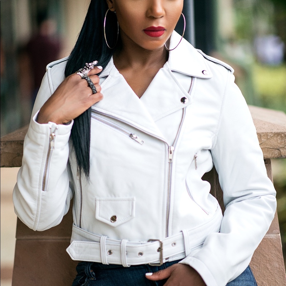 White HAUTE Genuine Leather Biker Jacket