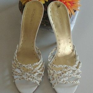 Bcbg *Please read* white/gold braided heels.