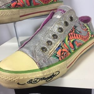 Ed Hardy Low-rise Slip On Sneakers Sz 8 Glitter