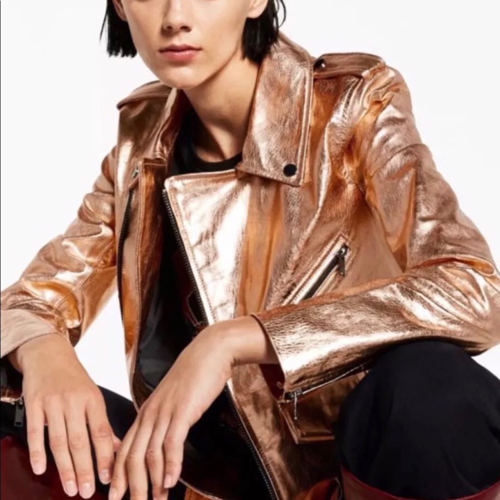 Metallic Rose Gold Genuine Leather Jacket