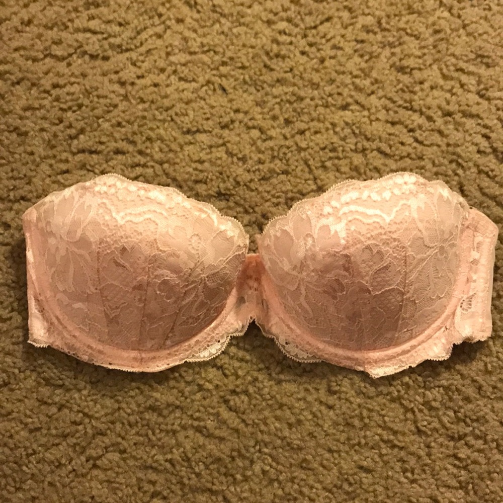 PINK strapless lace bra