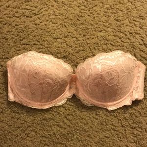 PINK strapless lace bra