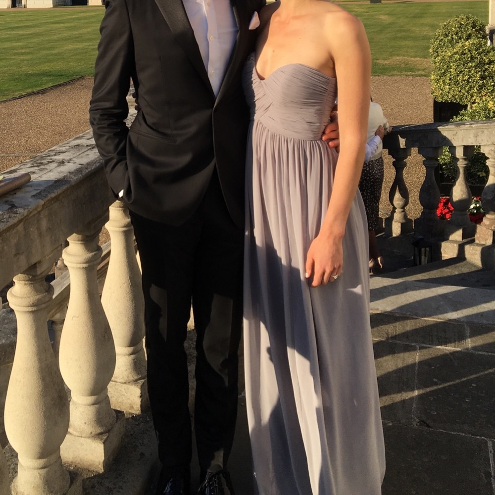 Grey / Gray long strapless chiffon gown / dress