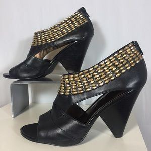 Carlos Santana Gold Studded Black Booties Sz 8.5