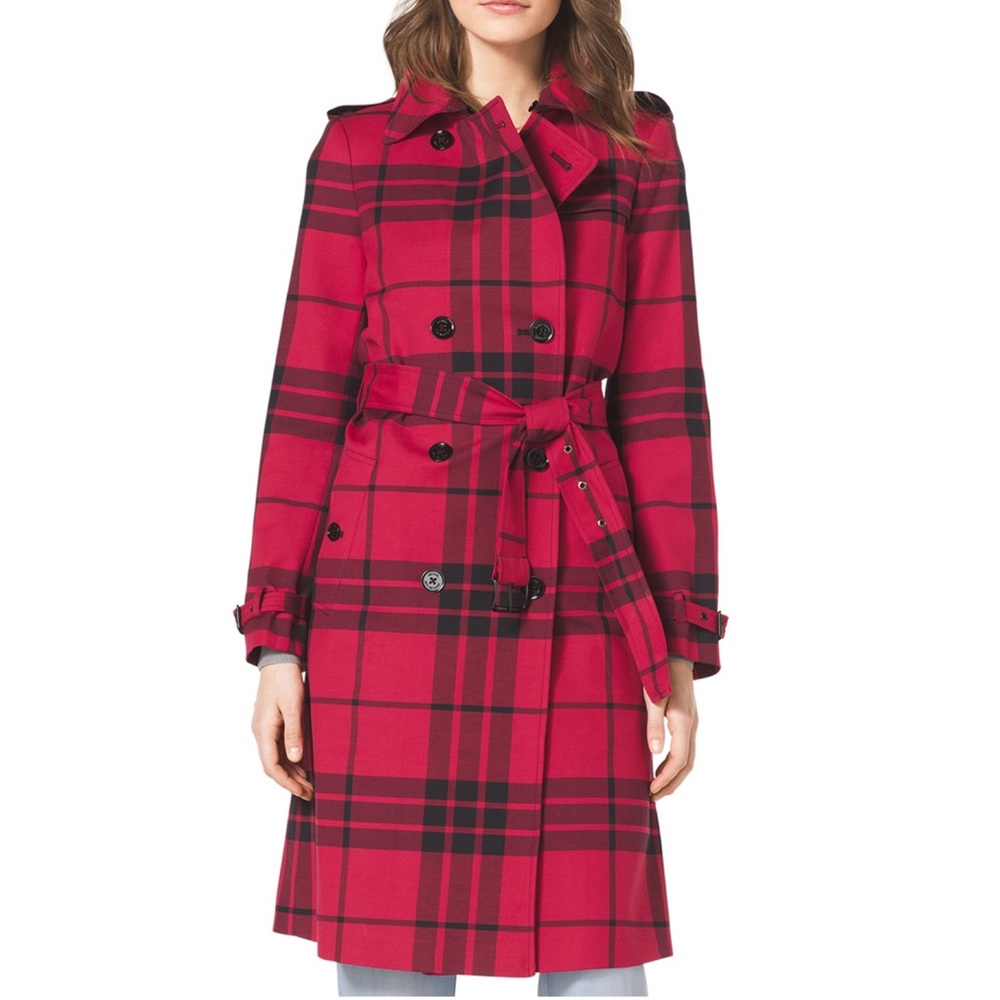 Women’s Michael Kors Red & Black Plaid Trench Coat