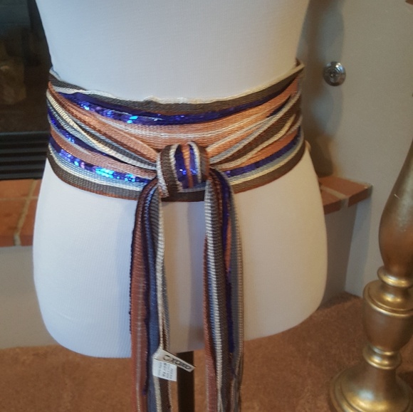 Blue, Peach and White Sequined Scarf New - Picture 2 of 8