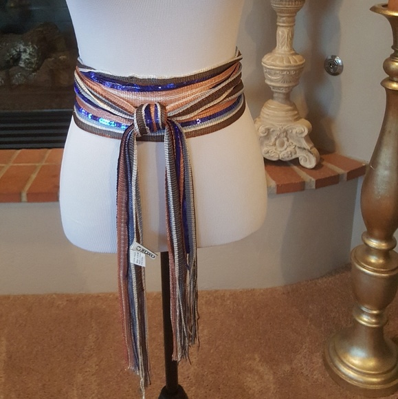 Blue, Peach and White Sequined Scarf New - Picture 8 of 8