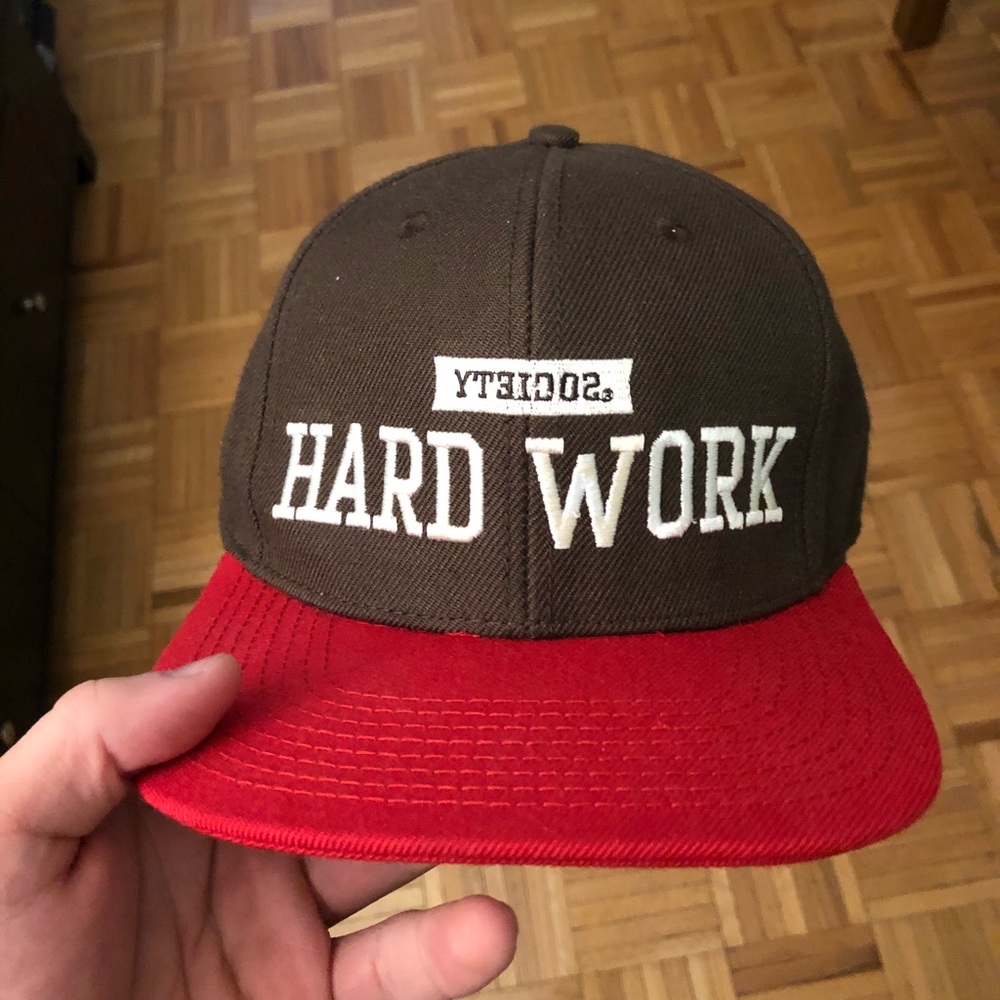 Society “Hard Work” snap back flat brim hat