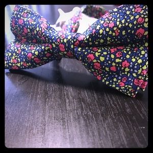 Pink, blue, and green floral bow tie