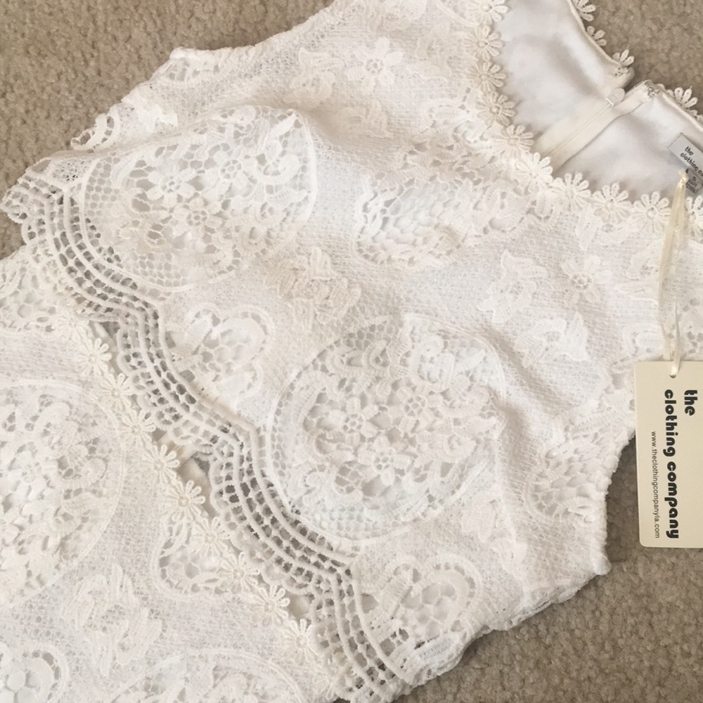 NWT White Lace Floral Dress with Sheer Panel