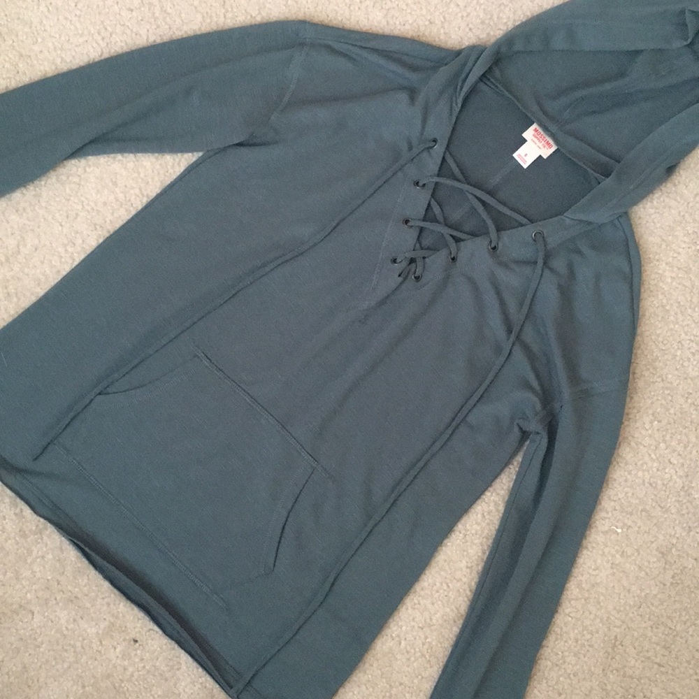 Mossimo Small Teal Green Hooded Laced Pullover