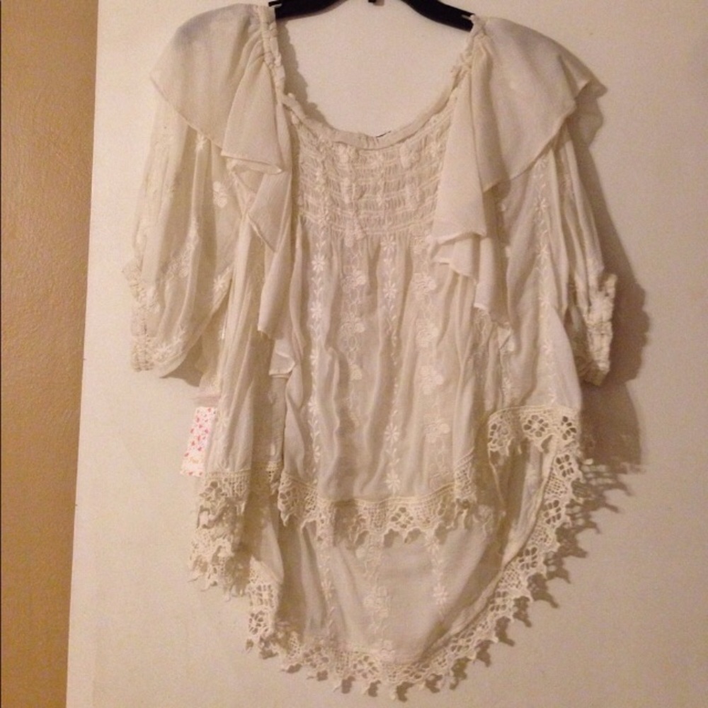 Boho, lace, crochet, cream, free people, blouse
