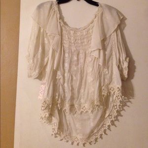 Boho, lace, crochet, cream, free people, blouse