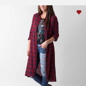 Buckle plaid duster