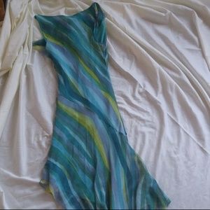 BCBG Blue Teal Green Cruise Dress 100% Silk Size 0